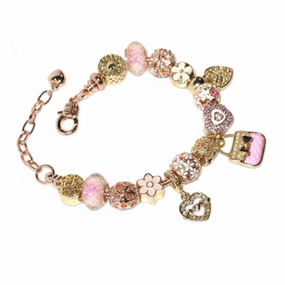 Elegant Pink and Rose Gold Charm Bracelet - Picture 6 of 6